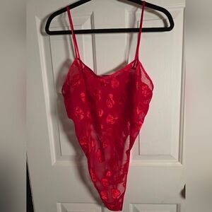Vintage Seductive Wear by Cinema Etoile Sheer Red Unlined Thong Teddy Size Lrg